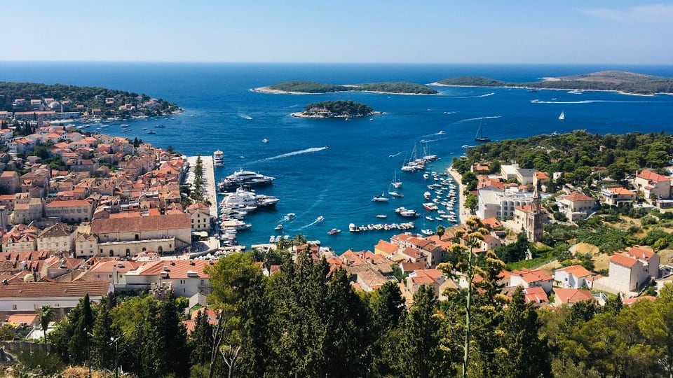 Dalmatian harbour and yachts for island ferry transfers in Croatia